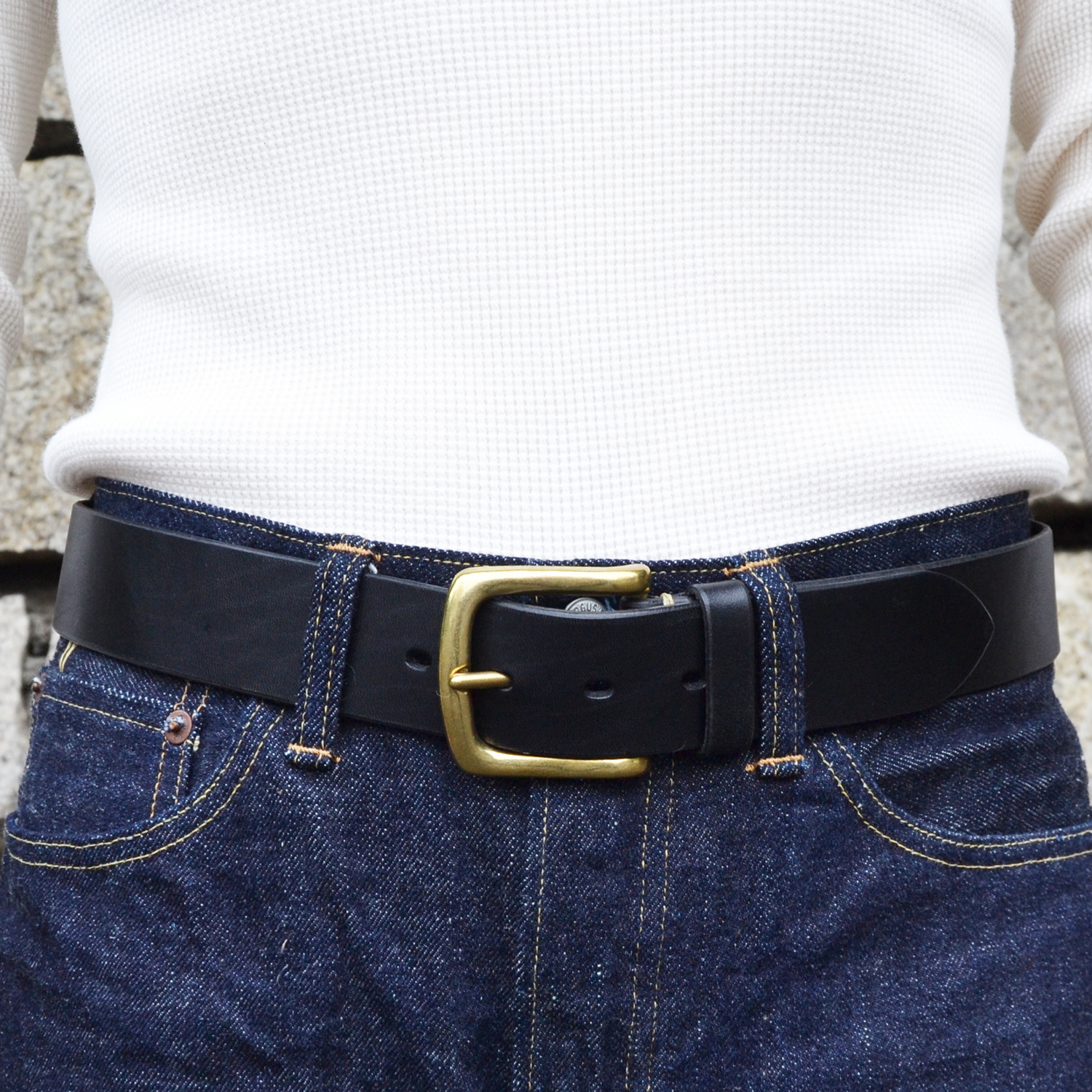 Hand stitched belt black, Buckle “Kihon”