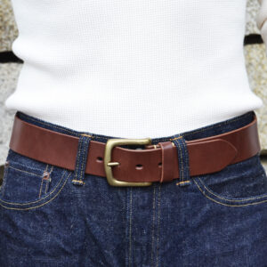 Hand stitched belt dark brown, Buckle "Kihon"