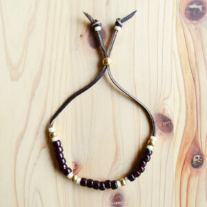 Japanese Beads Bracelet 7mm / Brass / Dark cherry / Off White /